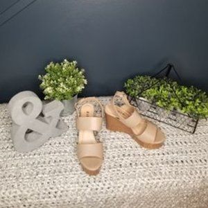 wedged heel Tan with ankle strap and open toe